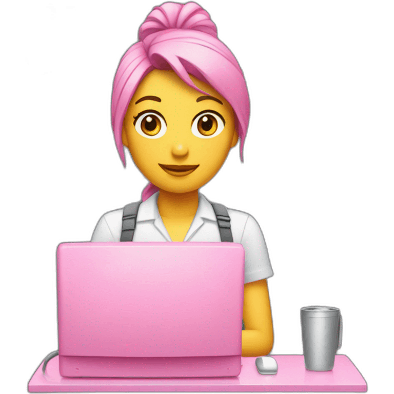 Chica y una computadora de apple rosa emoji