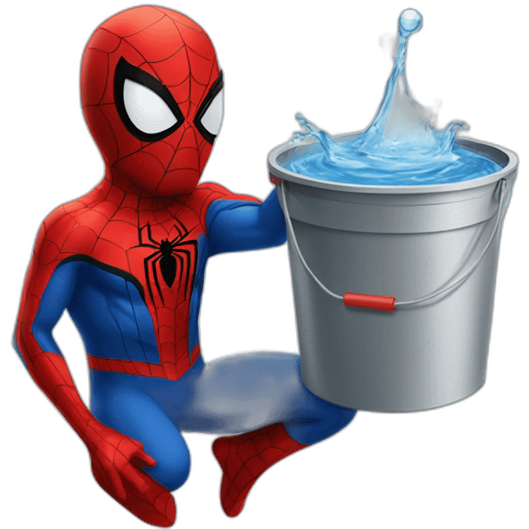 Spider man holdi a bucket of water emoji