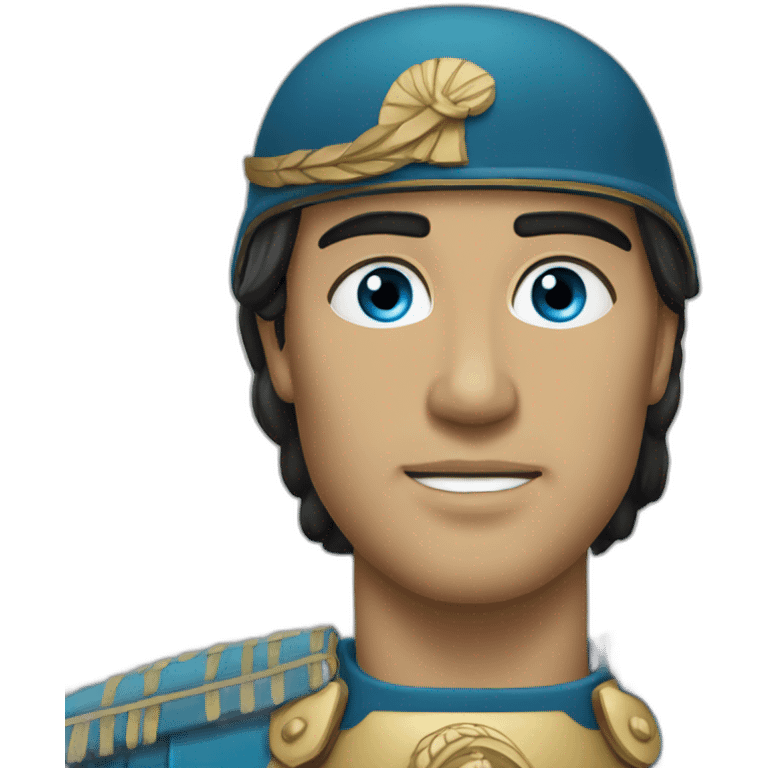 alexander-the-great, black hair blue eyes, in military uniform emoji