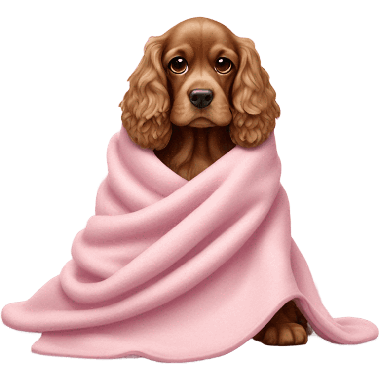 Cocker spaniel in a pink blanket emoji