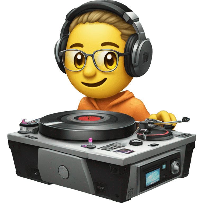 😎+💽+🤚 (DJ Emoji Smiley Scratching Turntables) emoji