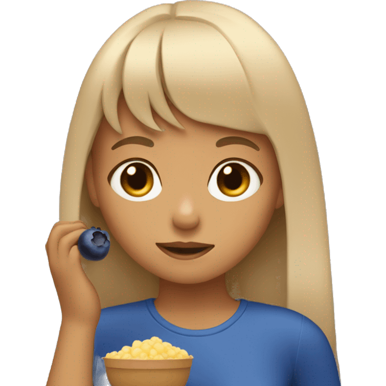 tan girl with bangs eating blueberries emoji