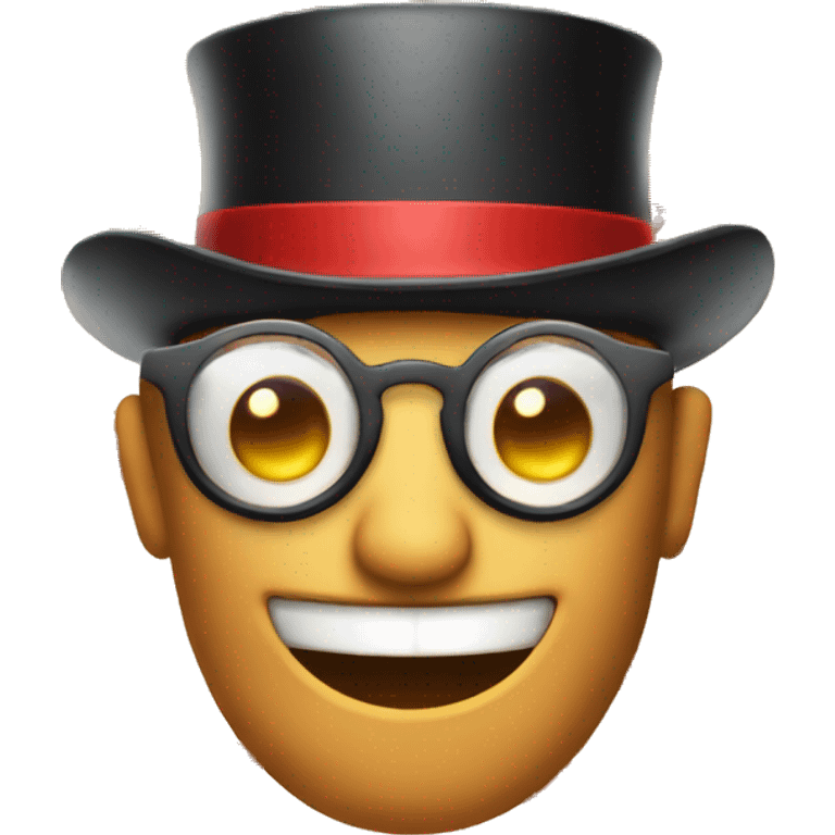 Red emoji with a tophat and a default smile with a broken nerd glasses iphone style emoji