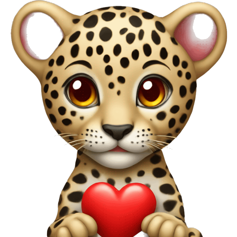 Baby leopard holding a red heart  emoji