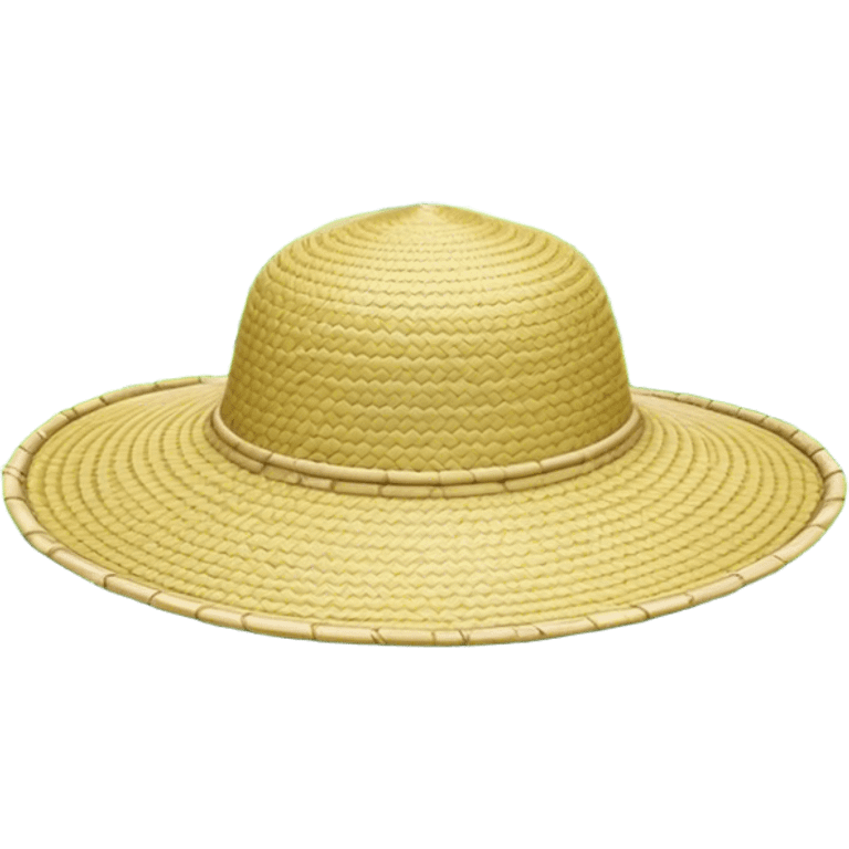 Cinematic Realistic image of a traditional rice farmer's hat, crafted from woven natural fibers with delicate texture details, set against a lush backdrop of vibrant green rice paddies under gentle, early morning light that evokes rural tradition. emoji