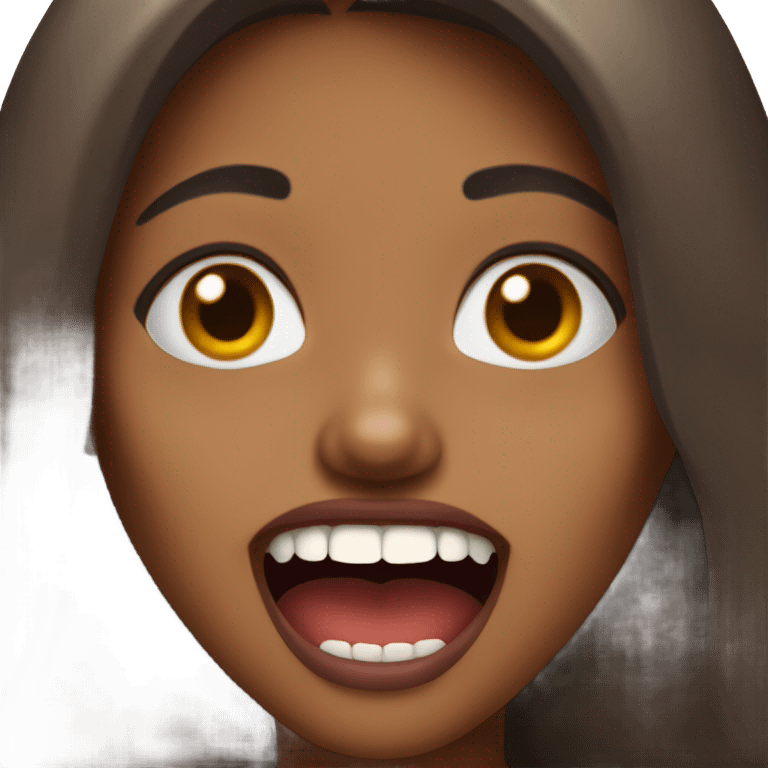 Brown girl with her mouth open with vampire emoji