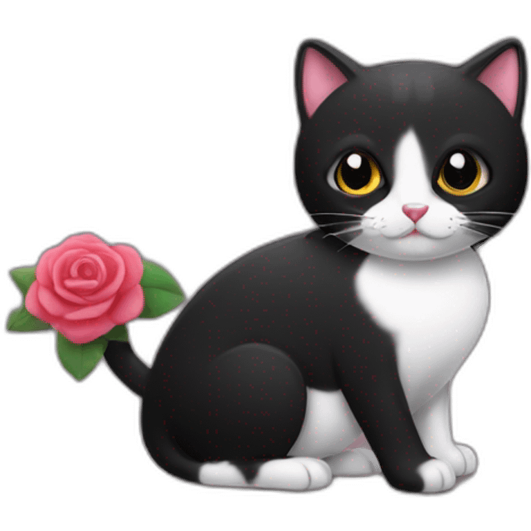 Gato negro con una rosa en la pata emoji