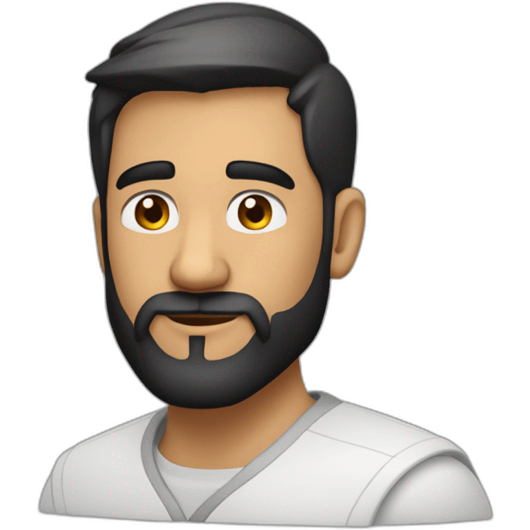 Indian white tan skin man developer in plain white shirt with sleeve up and nice medium length short black hair and beard close up profile image emoji