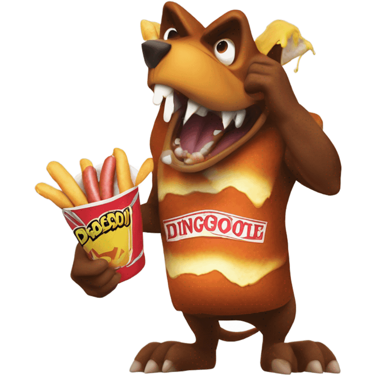 crash bandicoot and dingodile eating hot dogs with mustard emoji