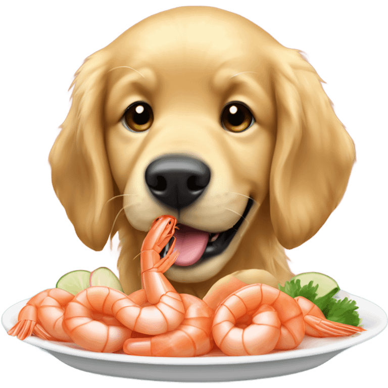 Golden Retriever eating a shrimp cocktail  emoji