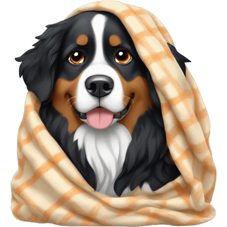 bernese mountain dog snuggled up in a blanket emoji