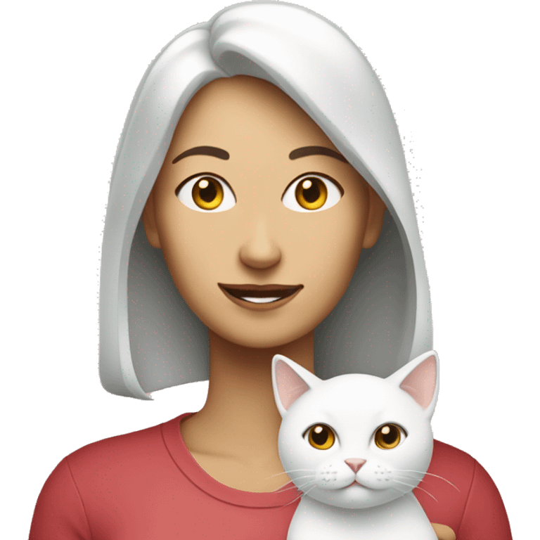 Mom with white cat  emoji