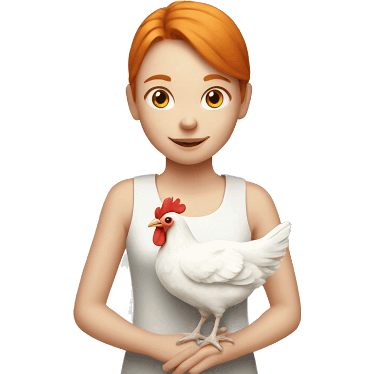 Ginger girl with a white hen emoji