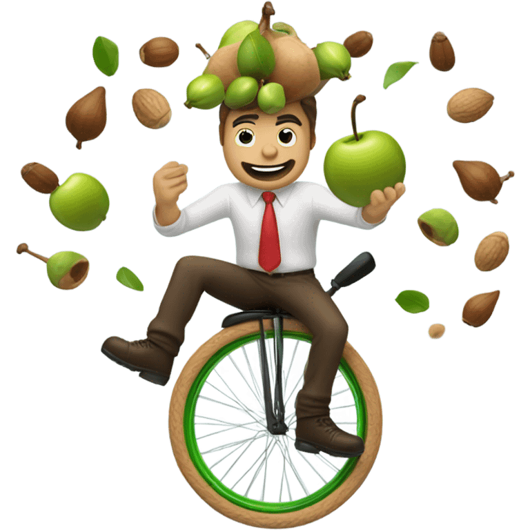 Man dropping acorns in a blender while balancing a unicycle on his head emoji