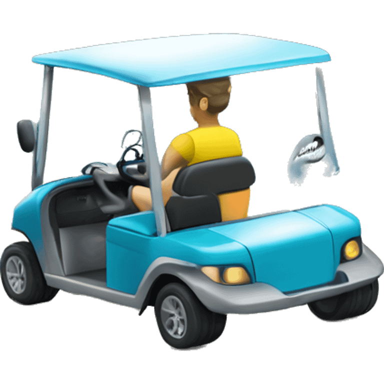 Golf cart driving into the beach while sharks relax on the waves emoji