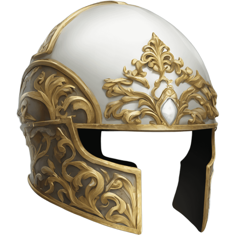 ornate french full-face closed armet helmet intricate white inlays emoji