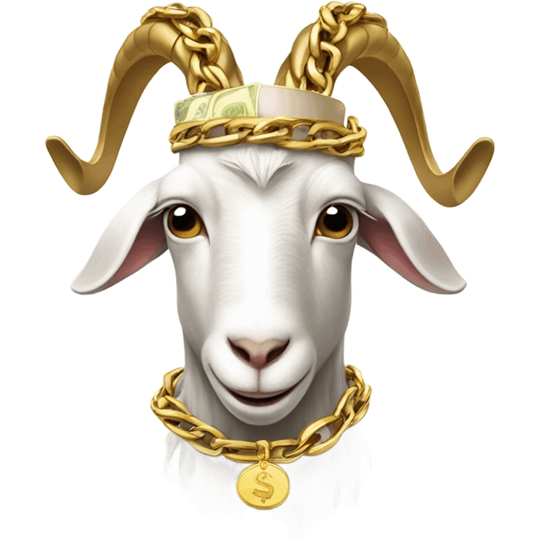 A Goat with gold chains and money and a cap  emoji