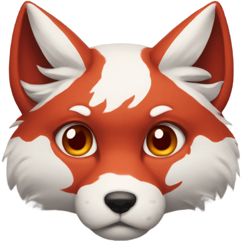 Kitsune head, red and white, sad face emoji