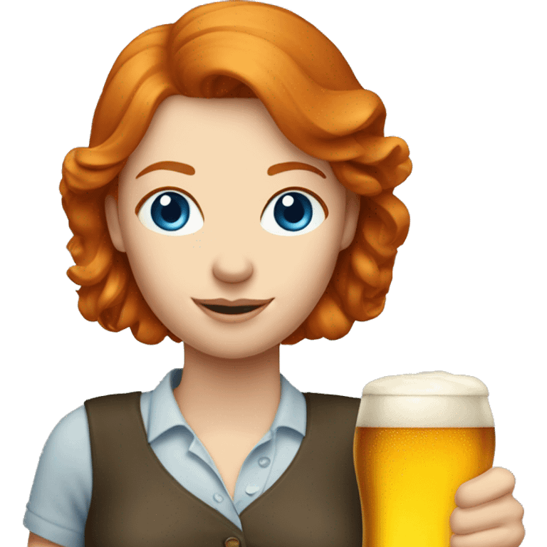 ginger hair and blue eyes woman with a beer on the hand emoji