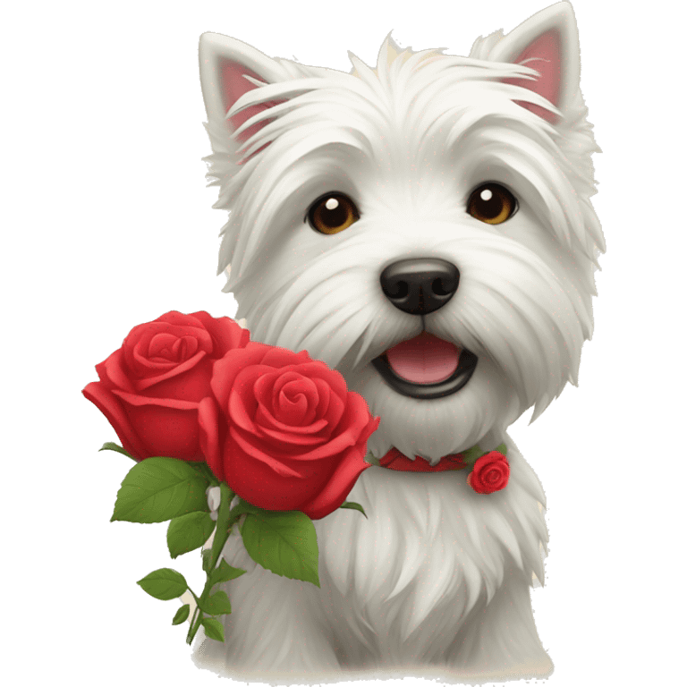 West highland terrier with a red rose in its heaf emoji