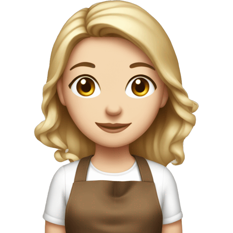 white girl in brown apron with gift emoji