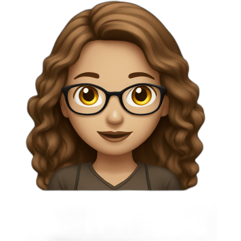 Beautiful programmer girl with brown hair working with MacBook emoji