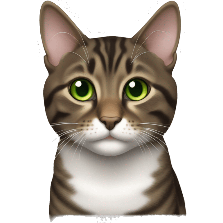 Dark Brown europen tabby cat Green eyes, white chest emoji