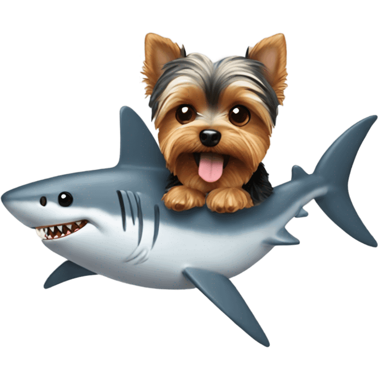 Yorkie eating a shark emoji