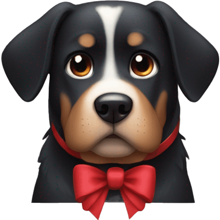 black dog, big jowls, sad puppy eyes, angel wings, red collar emoji