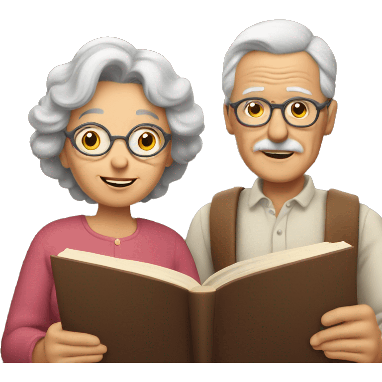 Granny and grandpa reading a book emoji