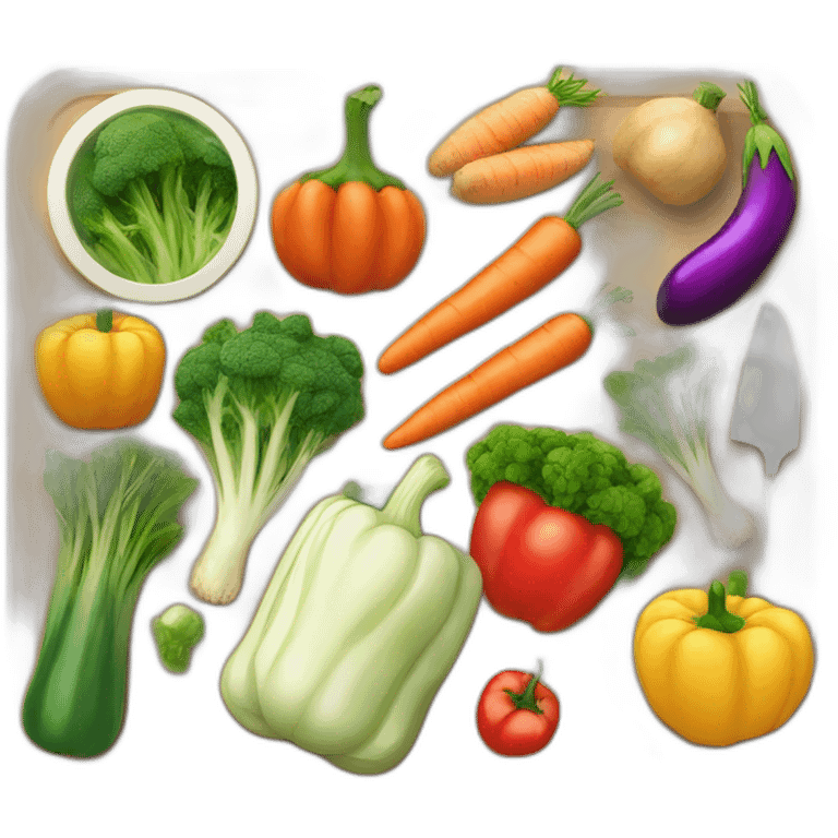 table full of harvested stuff, vegetables fresh to eat emoji