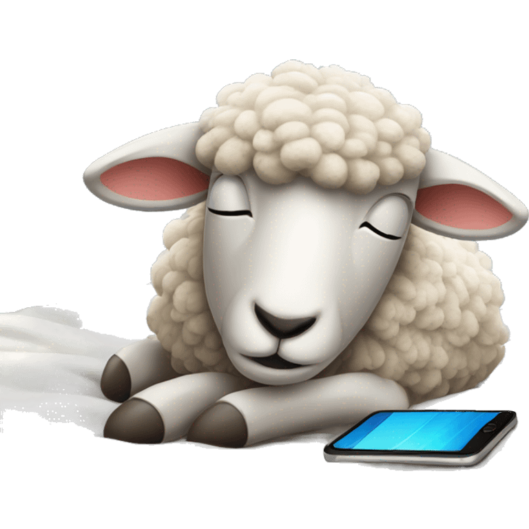 sheep sleep on bed waching its iPhone emoji