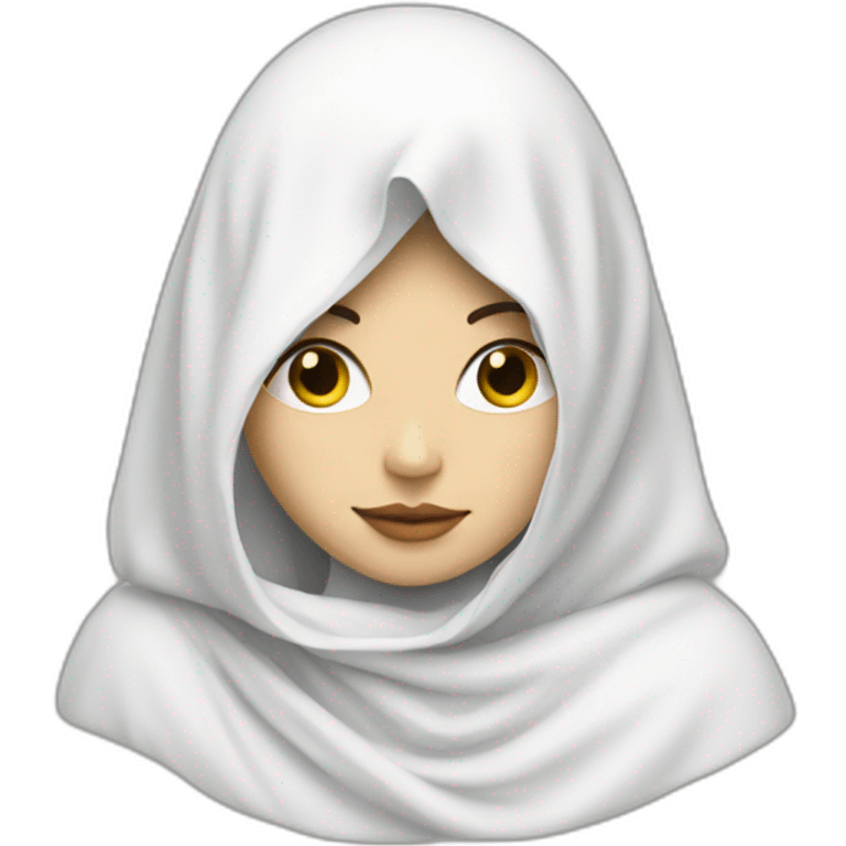  She is veiled, has a white face, and is beautiful  emoji