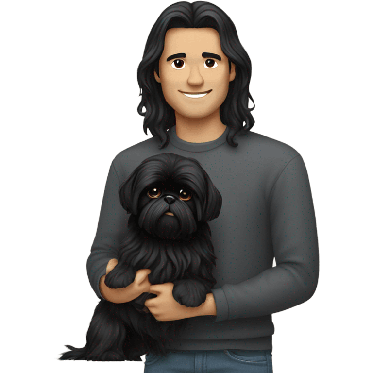 Guy with long black hair with a black shih tzu emoji