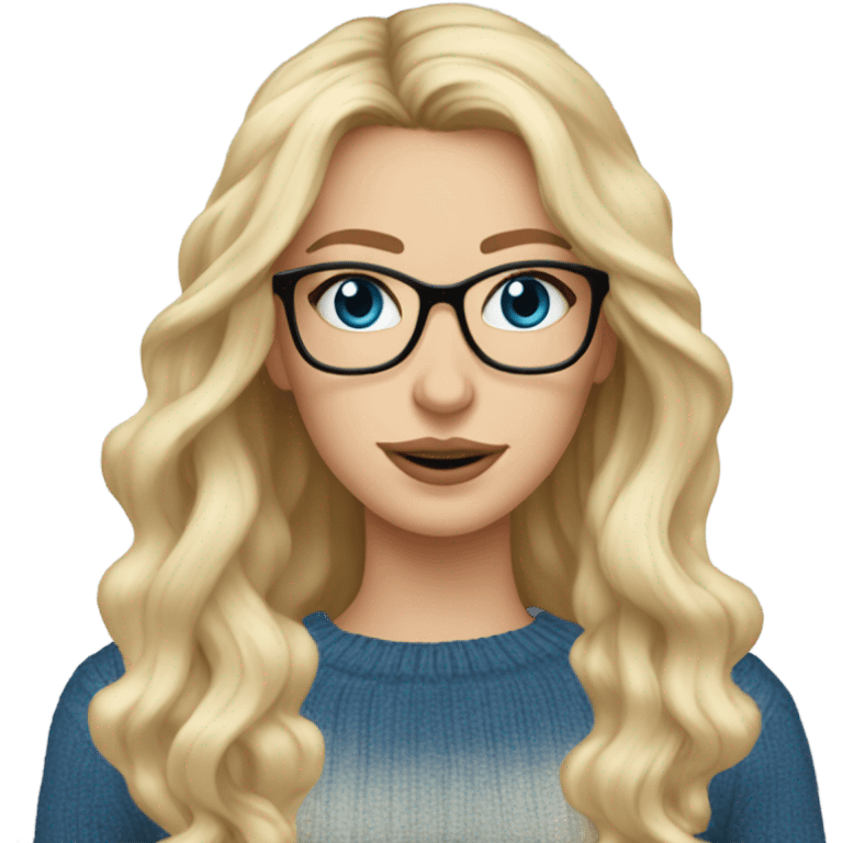 Blonde balayage hair white women sweater blue eyes and small glasses cell phone  emoji