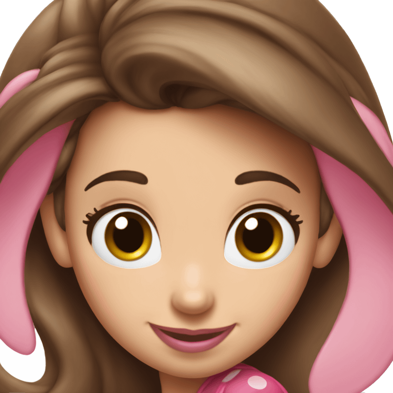 Minnie Mouse long brown hair and pink Minnie Mouse ears emoji