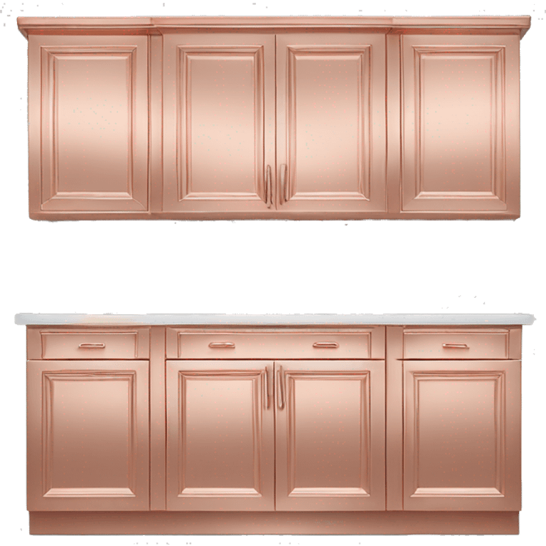 Realistic front facing rose gold hanging kitchen cabinets with flower pattern print on them. emoji