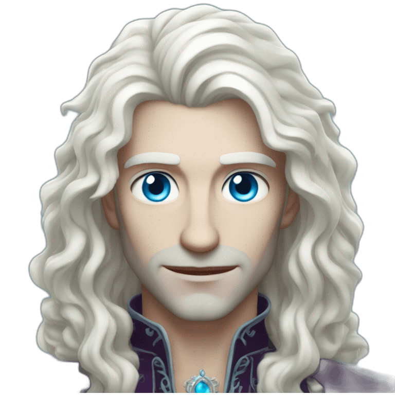 pale handsome flirty vampire king with long wavy white hair and light blue eyes emoji