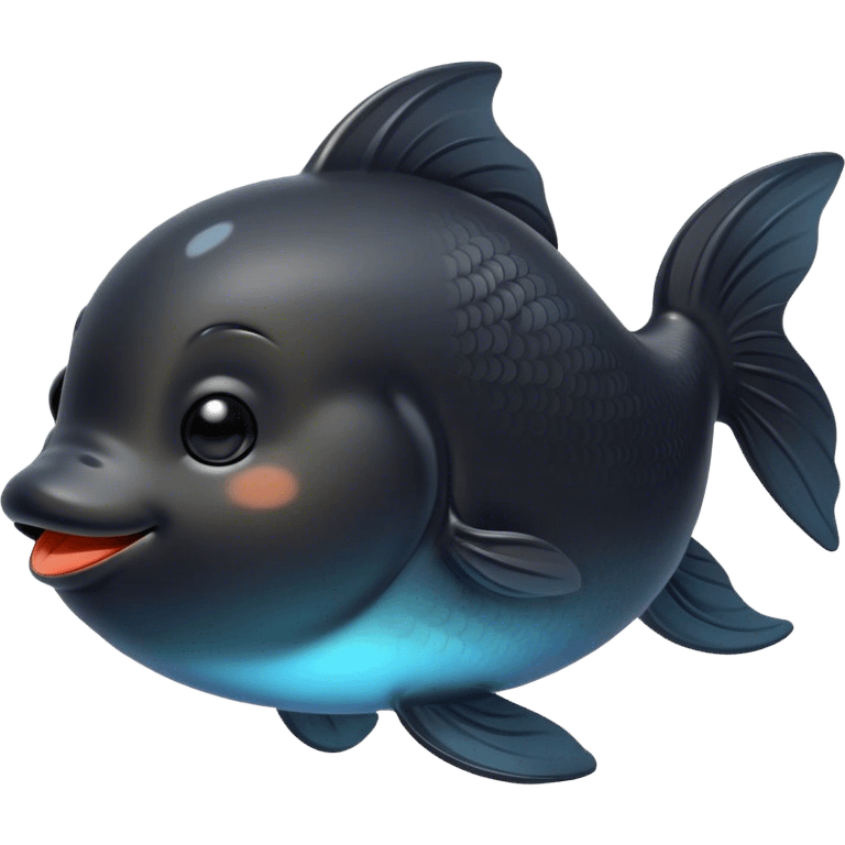 Meme-Worthy Cute Sleeping Black Goldfish Portrait Emoji, Head resting peacefully with a contented smile, showcasing a streamlined, graceful body and a luxuriously soft deep black hue, eyes closed in a serene, floating nap, Simplified yet hilariously adorable features, highly detailed, glowing with a soft, drowsy light, high shine, relaxed and utterly lovable, stylized with an air of playful laziness, bright and heartwarming, soft glowing outline, capturing the essence of a comically sleepy goldfish, so meme-worthy it feels like it could instantly become the next viral sensation of adorable slumber! emoji