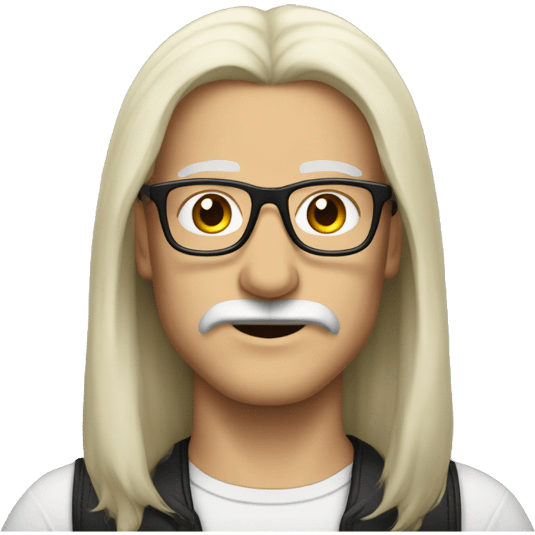 a white-skinned man with long black straight hair, a black mustache and glasses emoji