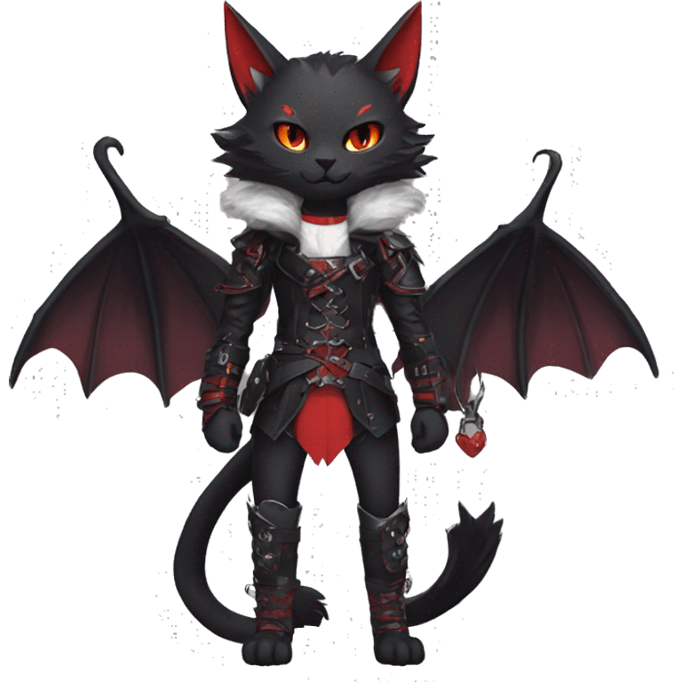 cool edgy elegant beautiful black punk red fantasy nargacuga-bat-cat-Fakemon collar harness warrior full body emoji