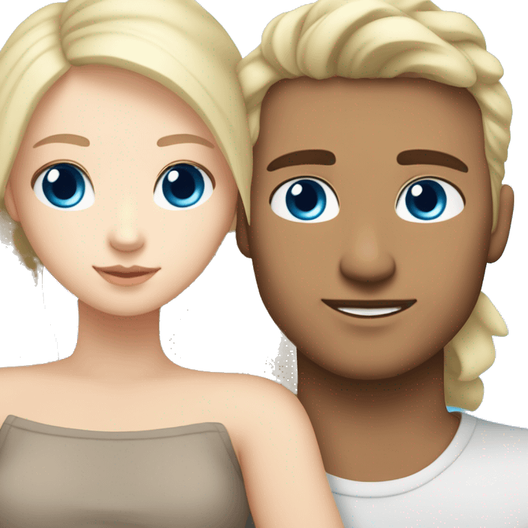 white skin girl with blue eyes and long light blonde hair hugging white skin boyfriend with blue eyes and brown hair emoji