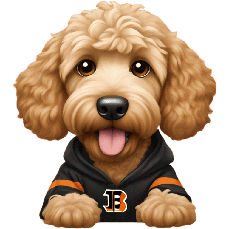 Goldendoodle wearing bengals hoodie emoji