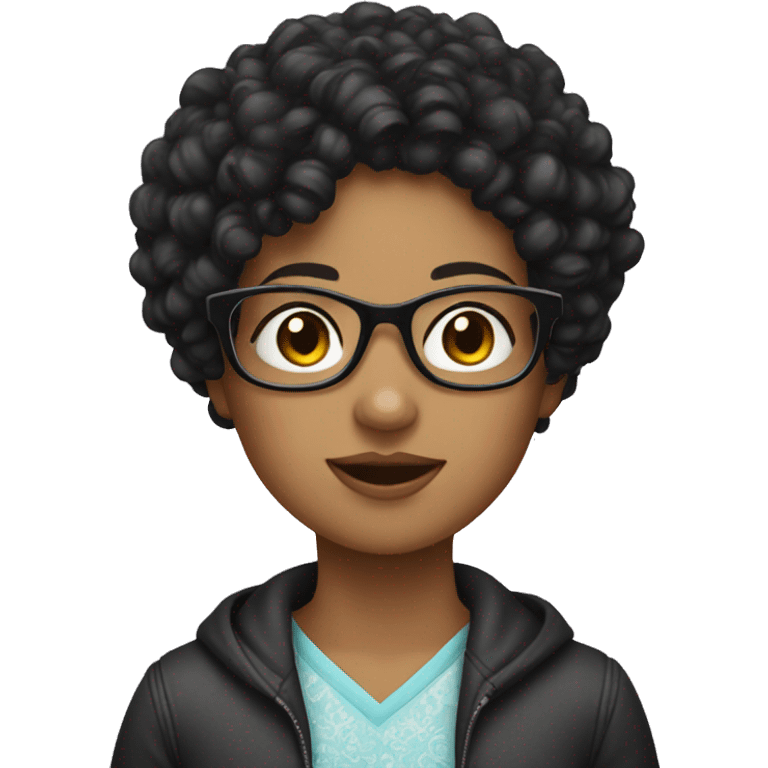 girl with black curly hair and glasses  emoji