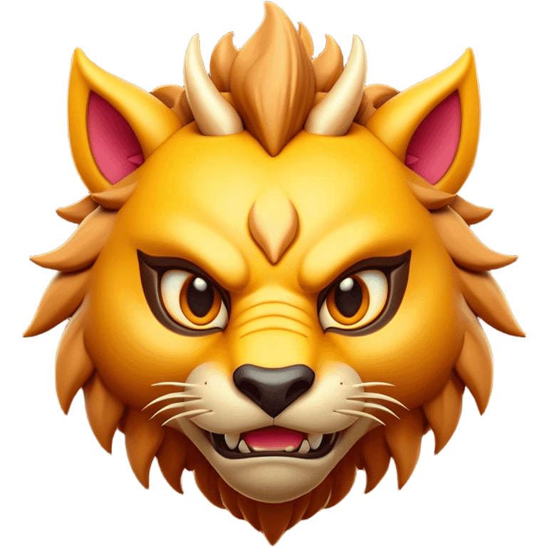 Clash of Clans aesthetic: Cinematic fierce Beast Emoji, rendered in a 3D vector-style similar to standard emojis with minimal shading and bold, simplified shapes. A compact, isometric mythical creature with wild, majestic features and fierce yet endearing eyes, softly glowing with a primal enchanted charm. Simplified yet unmistakably iconic, highly detailed and consistent, glowing with a soft radiant shine and high polish. Stylized with a touch of mythical wildness and a soft glowing outline, capturing the essence of a legendary beast with a friendly, playful allure! emoji