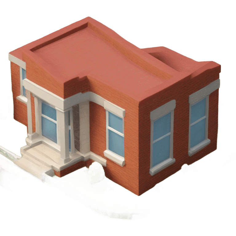 isometric, modern, curved red brick, bungalow emoji