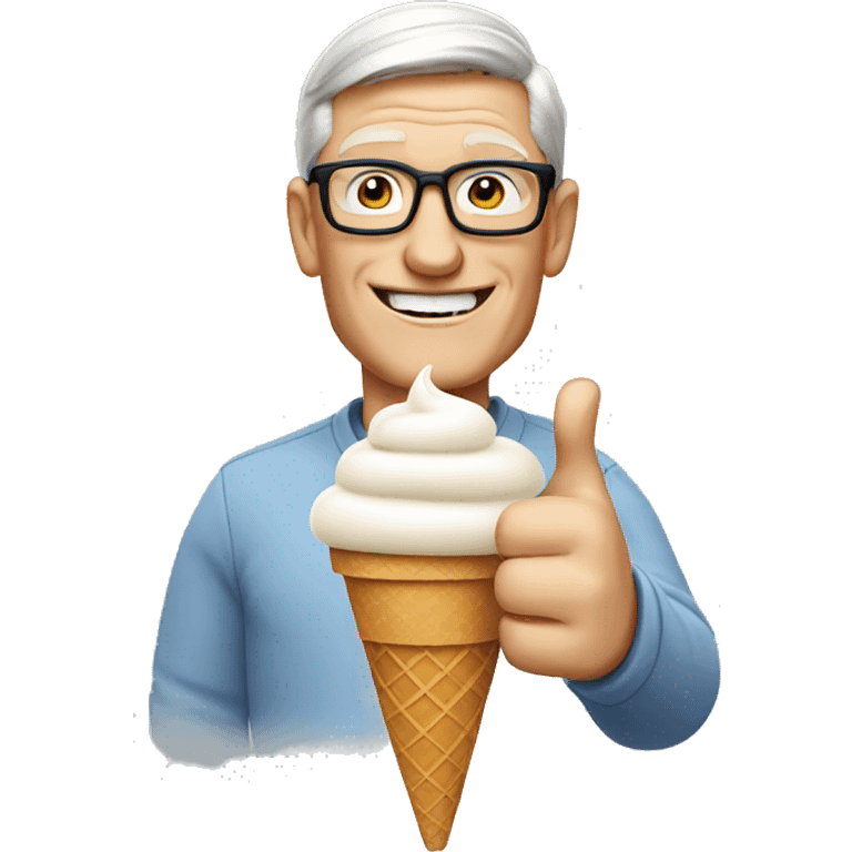 tim cook holding a ice cream cone and giving a thumbs up emoji