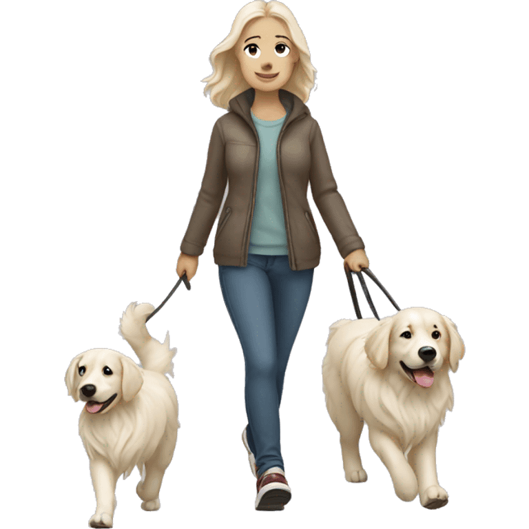 Woman walking a white golden retriever emoji