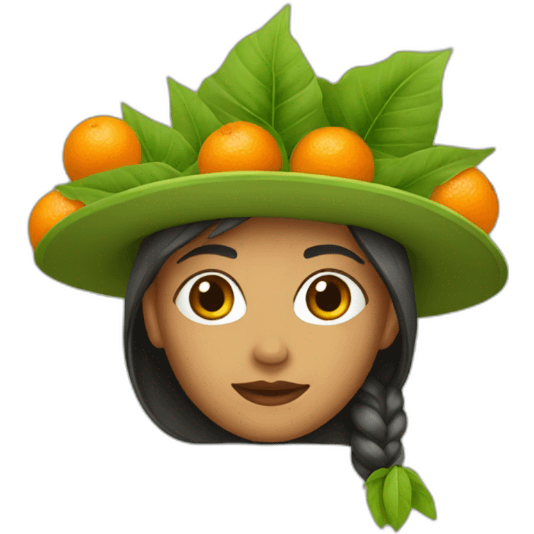 woment with mandarine leaves hat emoji