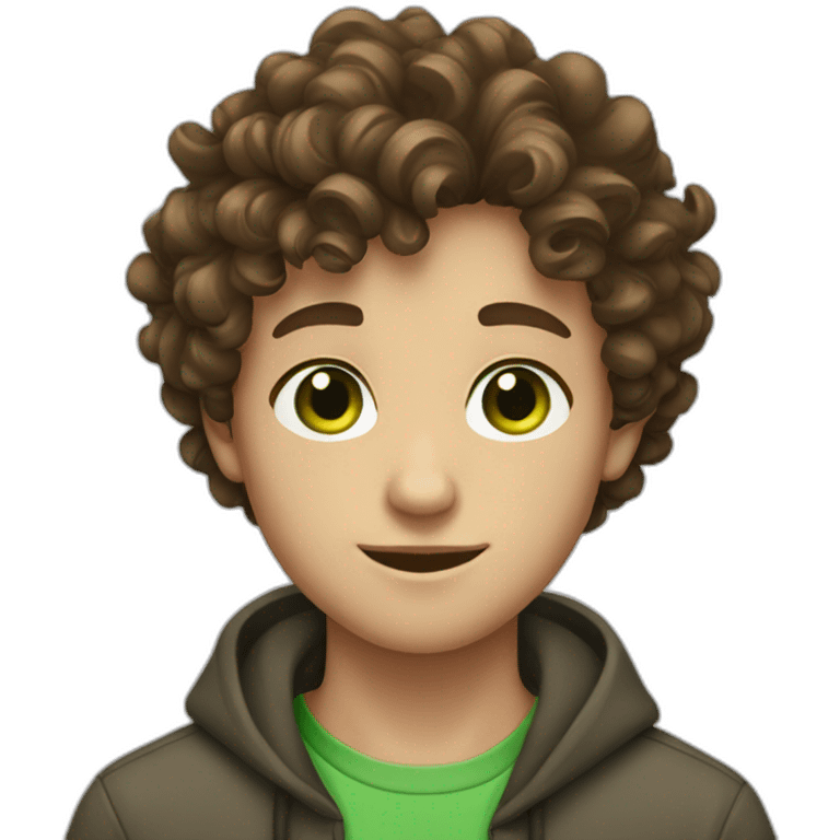 a boy teenager with curly brown hair and green eyes emoji